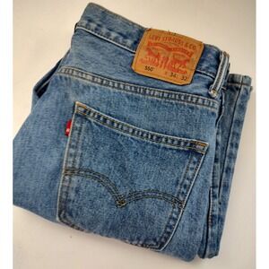 Levis 550 Relaxed Fit Tapered Leg Medium Wash Blue Denim Jeans Mens 34x32